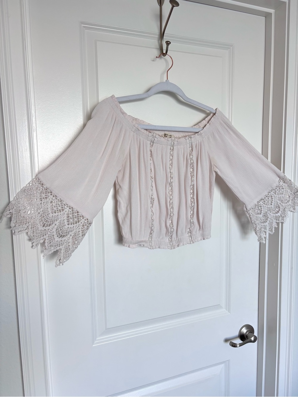 White Off Shoulder Crochet Sleeve Top Boho Cottagecore Resortwear Summer Blouse